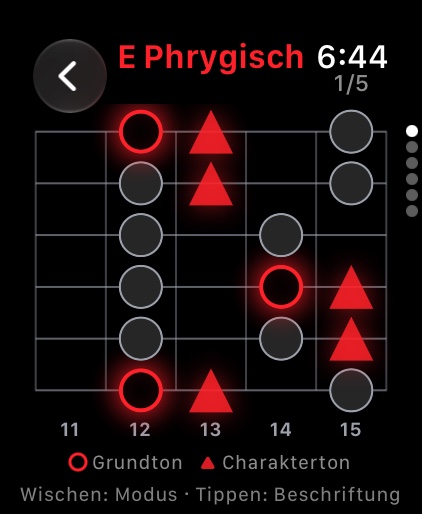 Apple Watch — E Phrygisch mit Grundton-Ringen und Charakterton-Dreiecken