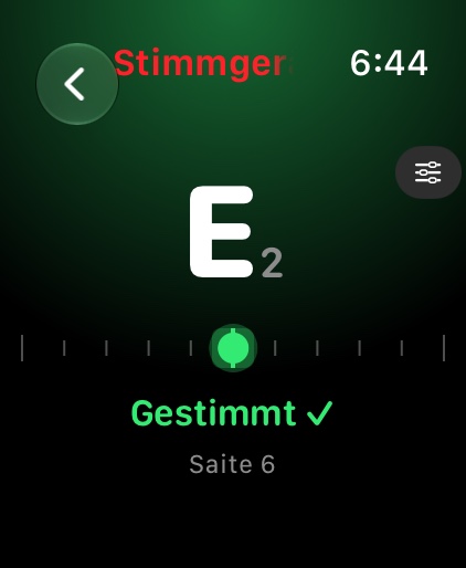redLUX Guitar auf der Apple Watch — das Stimmgerät mit gestimmter tiefer E-Saite